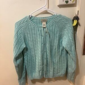 Vintage 90s LL bean cable knit cardigan light blue